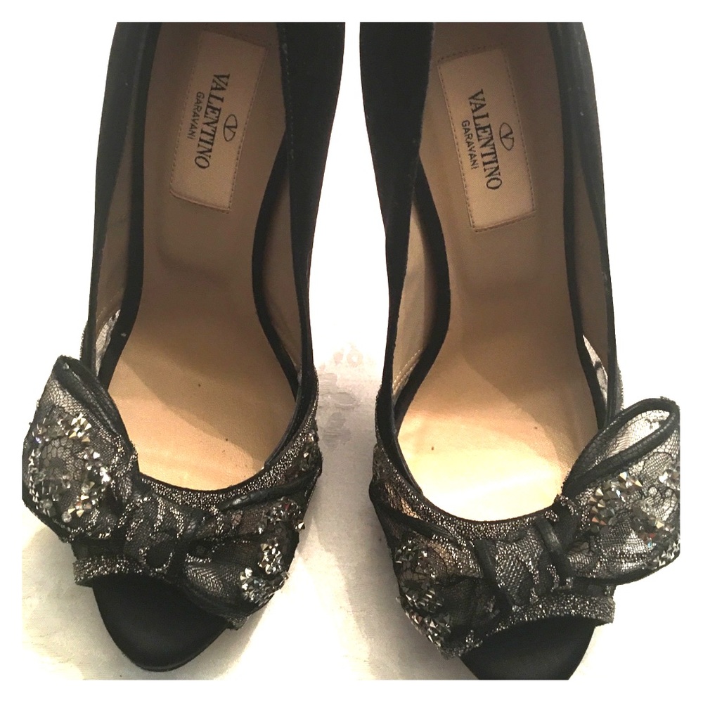 Valentino bow peep toe platform heels